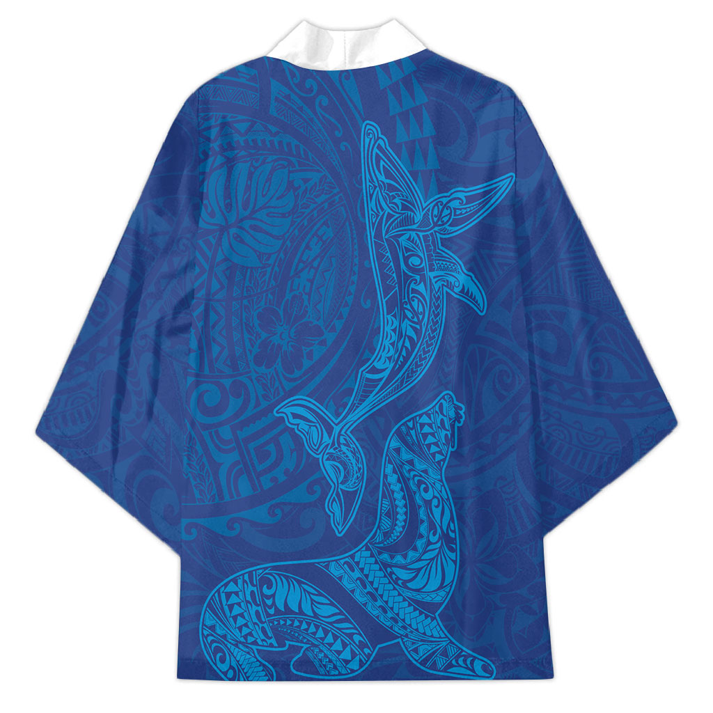 Hawaiian Monk Seal and Whale Kimono Kakau Tribal Pattern Blue Color LT03 - Polynesian Pride