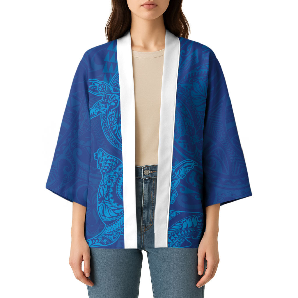Hawaiian Monk Seal and Whale Kimono Kakau Tribal Pattern Blue Color LT03 - Polynesian Pride