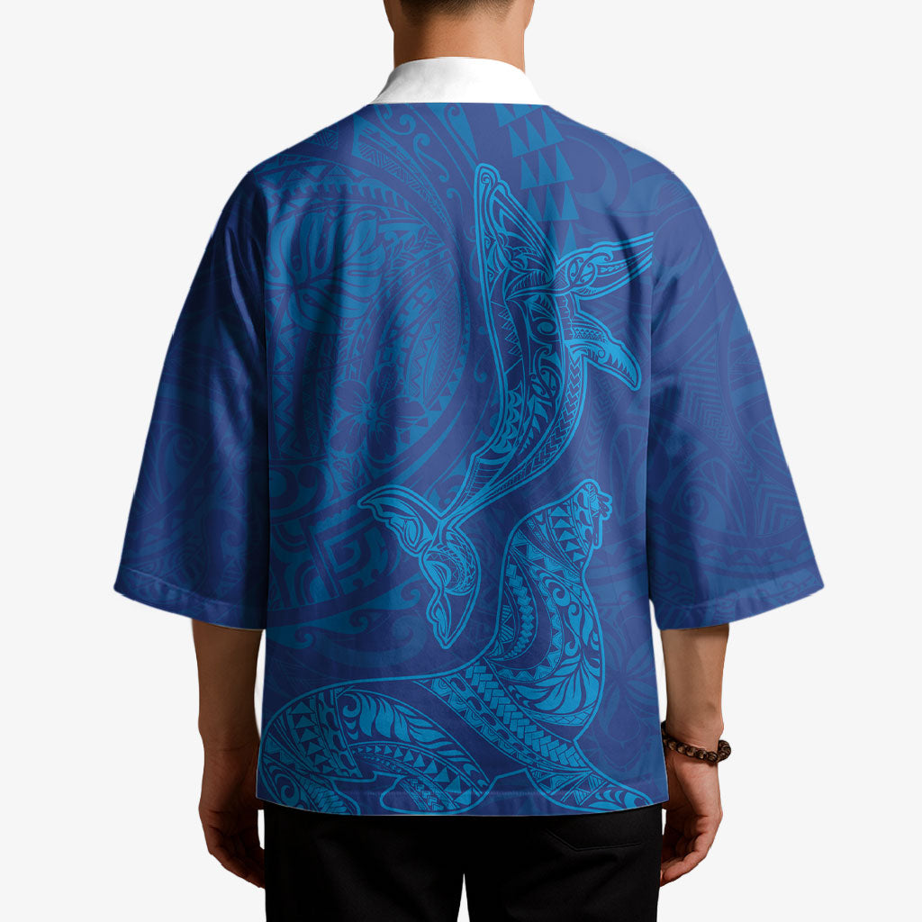 Hawaiian Monk Seal and Whale Kimono Kakau Tribal Pattern Blue Color LT03 - Polynesian Pride