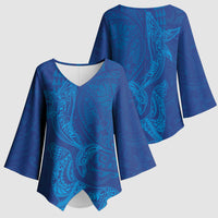 Hawaiian Monk Seal and Whale Kimono Sleeve Blouse Kakau Tribal Pattern Blue Color LT03 - Polynesian Pride