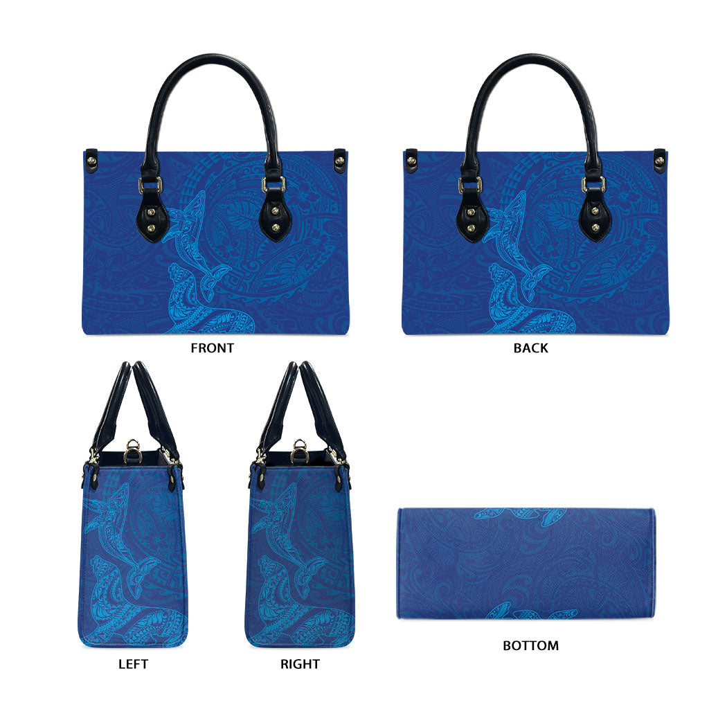 Hawaiian Monk Seal and Whale Leather Bag Kakau Tribal Pattern Blue Color LT03 - Polynesian Pride
