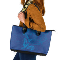 Hawaiian Monk Seal and Whale Leather Tote Bag Kakau Tribal Pattern Blue Color LT03 Blue - Polynesian Pride