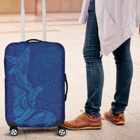 Hawaiian Monk Seal and Whale Luggage Cover Kakau Tribal Pattern Blue Color LT03 Blue - Polynesian Pride