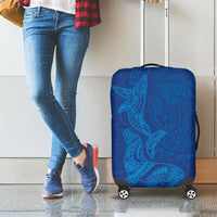 Hawaiian Monk Seal and Whale Luggage Cover Kakau Tribal Pattern Blue Color LT03 - Polynesian Pride