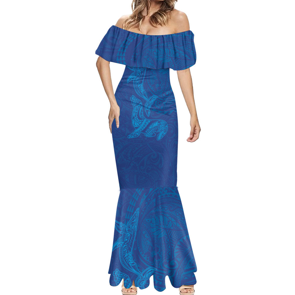 Hawaiian Monk Seal and Whale Mermaid Dress Kakau Tribal Pattern Blue Color LT03 - Polynesian Pride