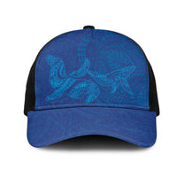 Hawaiian Monk Seal and Whale Mesh Trucker Cap Kakau Tribal Pattern Blue Color LT03 One Size Black Blue - Polynesian Pride