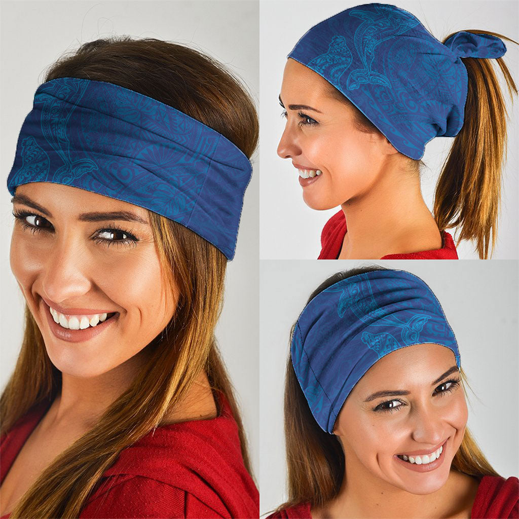 Hawaiian Monk Seal and Whale Neck Gaiter Kakau Tribal Pattern Blue Color