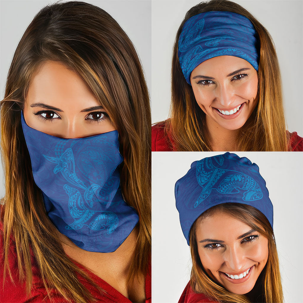 Hawaiian Monk Seal and Whale Neck Gaiter Kakau Tribal Pattern Blue Color