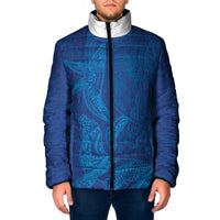 Hawaiian Monk Seal and Whale Padded Jacket Kakau Tribal Pattern Blue Color LT03 Men Blue - Polynesian Pride