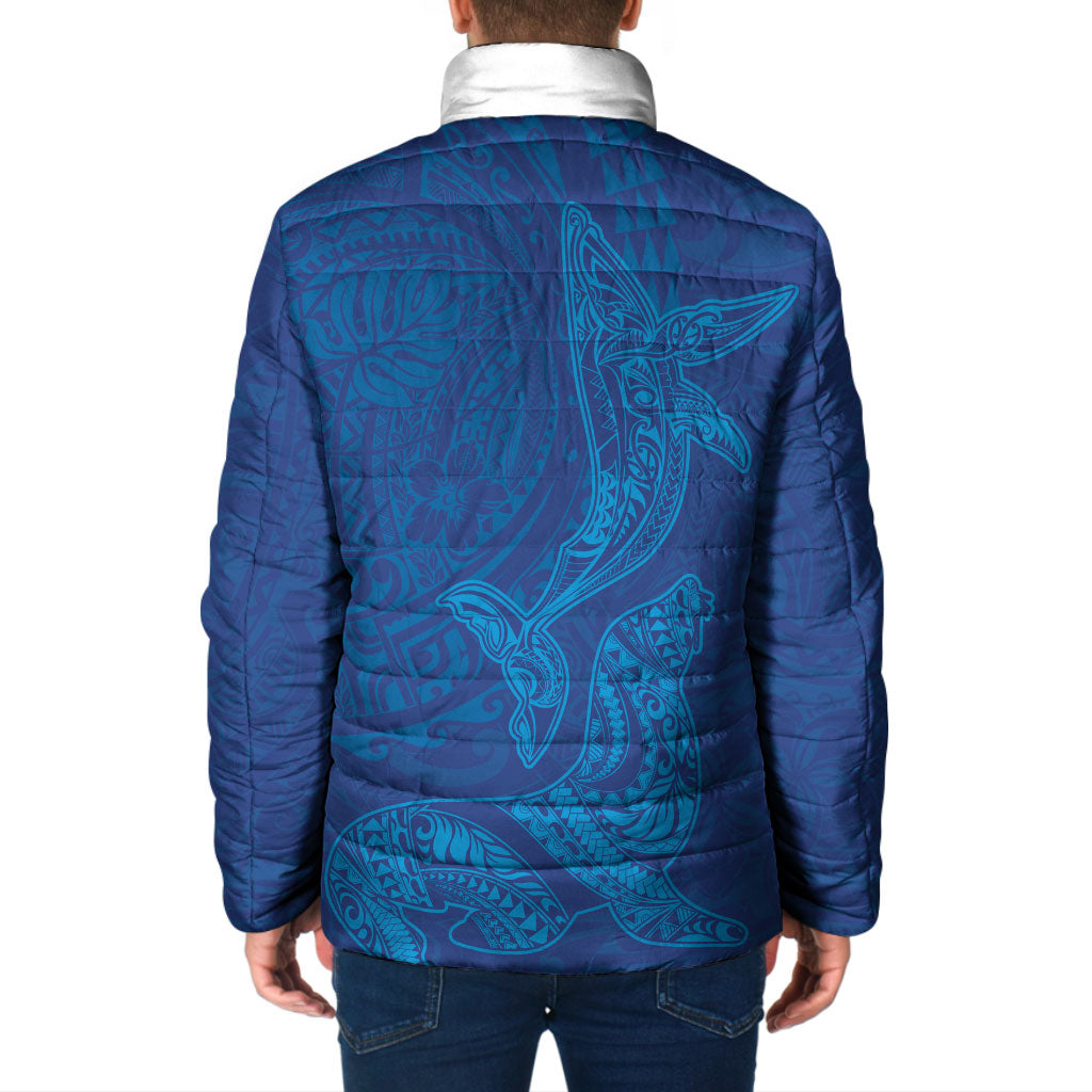 Hawaiian Monk Seal and Whale Padded Jacket Kakau Tribal Pattern Blue Color LT03 - Polynesian Pride