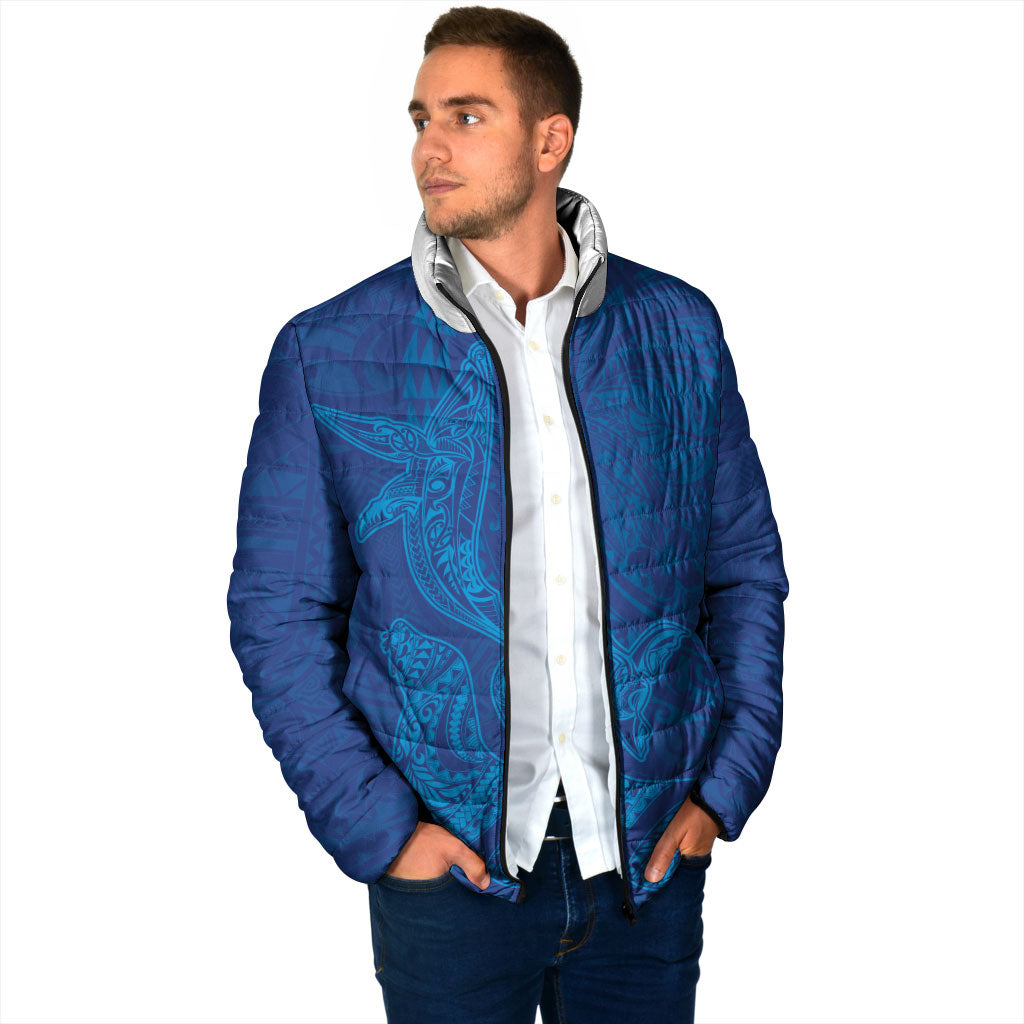 Hawaiian Monk Seal and Whale Padded Jacket Kakau Tribal Pattern Blue Color LT03 - Polynesian Pride
