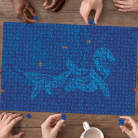 Hawaiian Monk Seal and Whale Puzzle Kakau Tribal Pattern Blue Color LT03 - Polynesian Pride