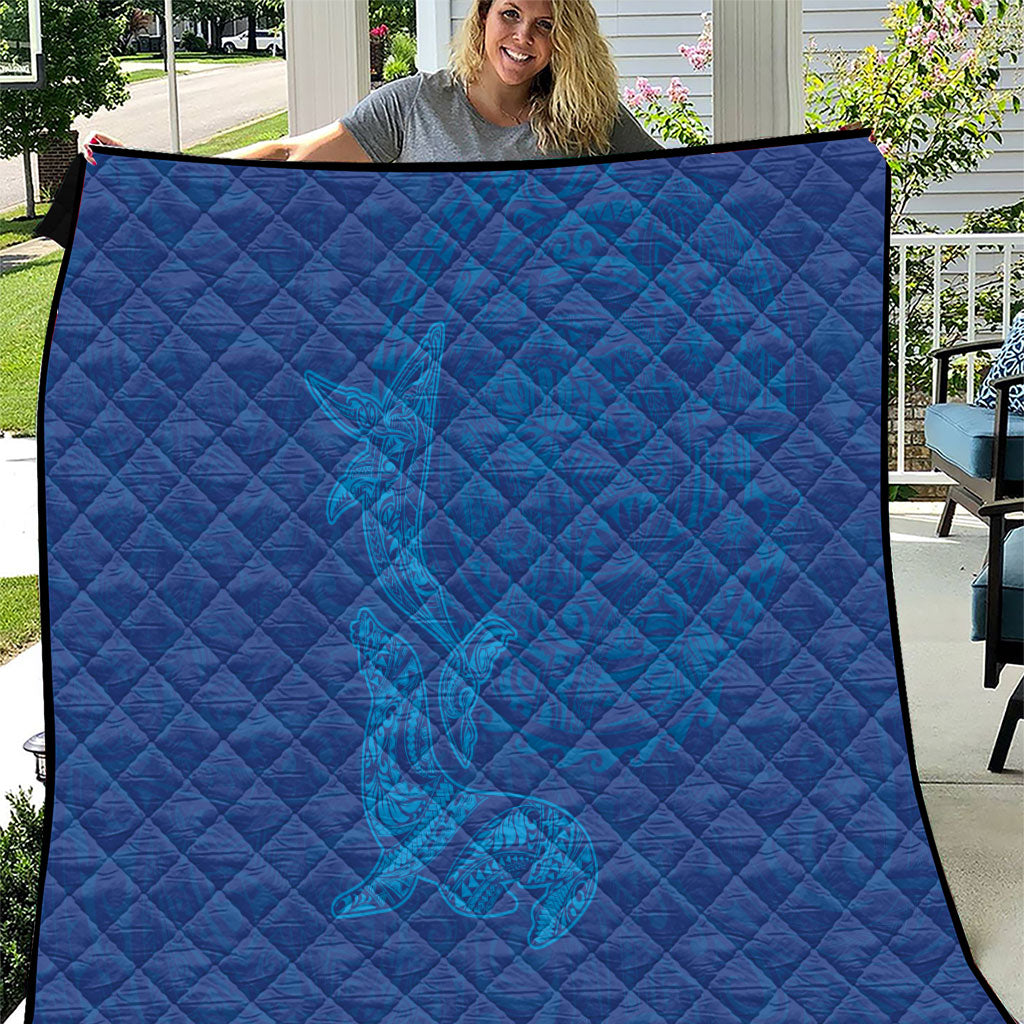 Hawaiian Monk Seal and Whale Quilt Kakau Tribal Pattern Blue Color LT03 Blue - Polynesian Pride