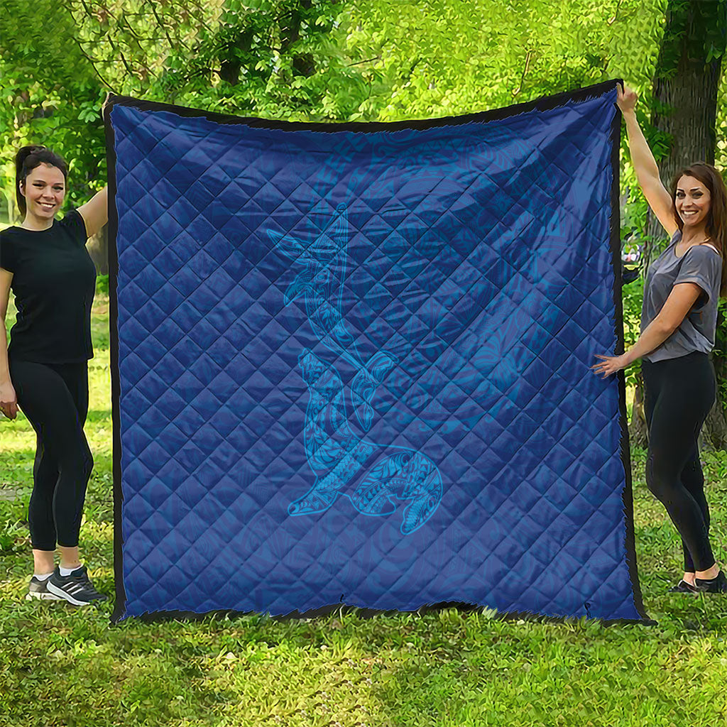 Hawaiian Monk Seal and Whale Quilt Kakau Tribal Pattern Blue Color LT03 - Polynesian Pride