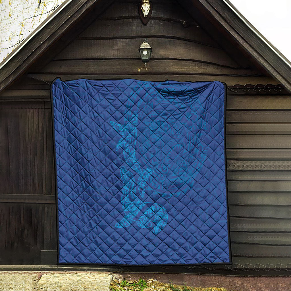 Hawaiian Monk Seal and Whale Quilt Kakau Tribal Pattern Blue Color LT03 - Polynesian Pride