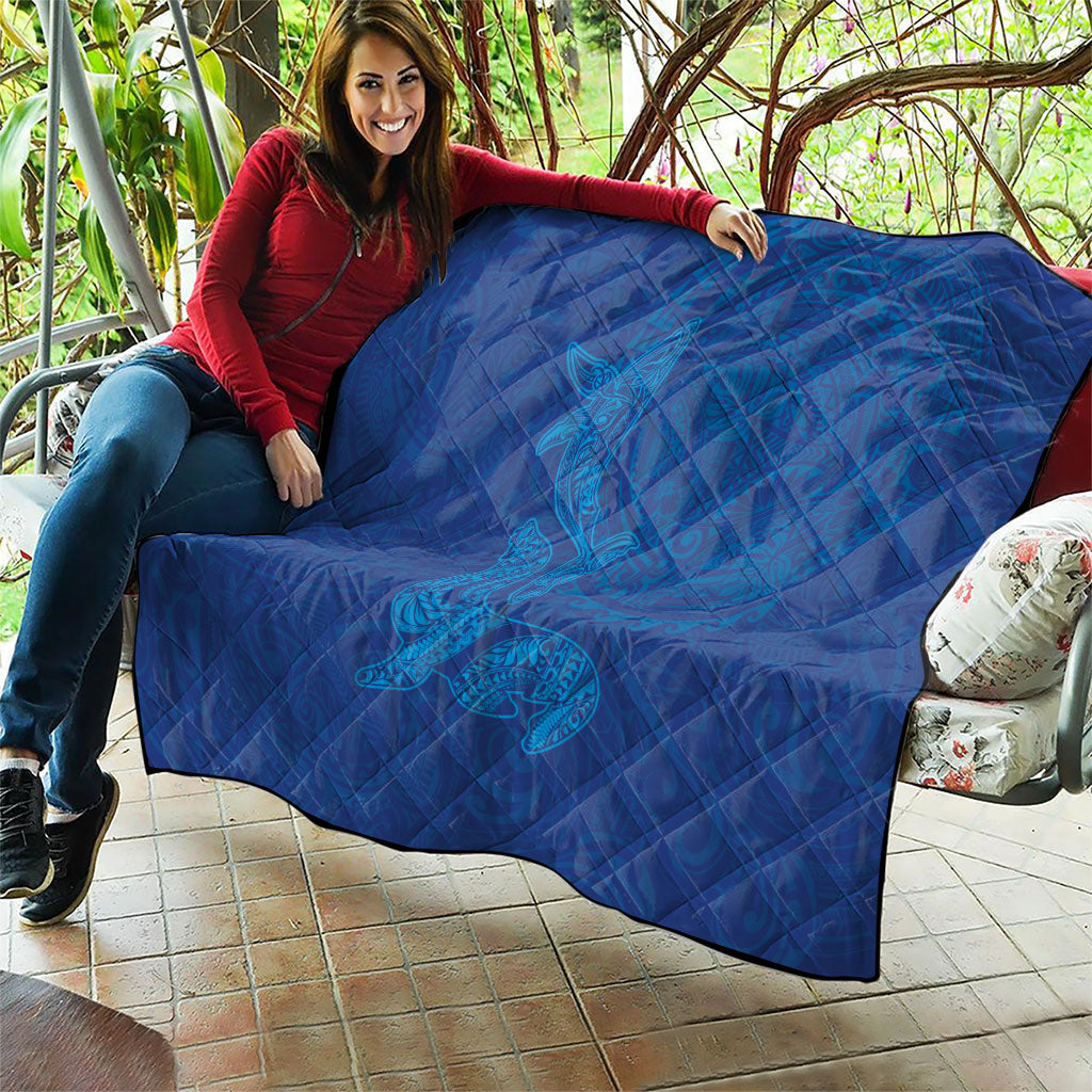 Hawaiian Monk Seal and Whale Quilt Kakau Tribal Pattern Blue Color LT03 - Polynesian Pride
