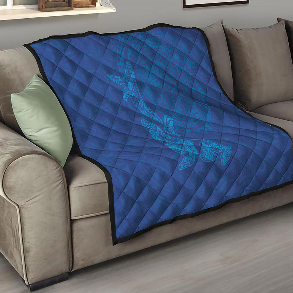 Hawaiian Monk Seal and Whale Quilt Kakau Tribal Pattern Blue Color LT03 - Polynesian Pride