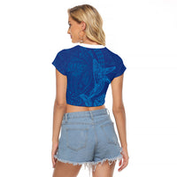 Hawaiian Monk Seal and Whale Raglan Cropped T Shirt Kakau Tribal Pattern Blue Color LT03 - Polynesian Pride