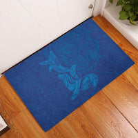 Hawaiian Monk Seal and Whale Rubber Doormat Kakau Tribal Pattern Blue Color