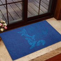Hawaiian Monk Seal and Whale Rubber Doormat Kakau Tribal Pattern Blue Color