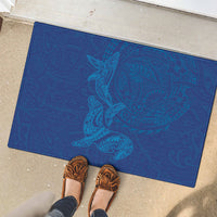 Hawaiian Monk Seal and Whale Rubber Doormat Kakau Tribal Pattern Blue Color