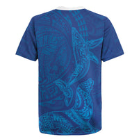 Hawaiian Monk Seal and Whale Rugby Jersey Kakau Tribal Pattern Blue Color LT03 - Polynesian Pride