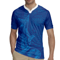 Hawaiian Monk Seal and Whale Rugby Jersey Kakau Tribal Pattern Blue Color LT03 - Polynesian Pride