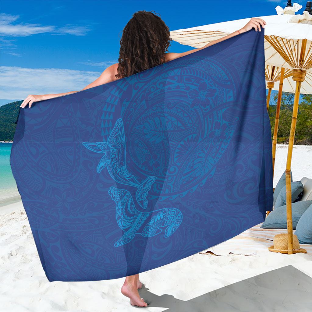 Hawaiian Monk Seal and Whale Sarong Kakau Tribal Pattern Blue Color LT03 One Size 44 x 66 inches Blue - Polynesian Pride