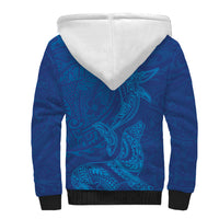 Hawaiian Monk Seal and Whale Sherpa Hoodie Kakau Tribal Pattern Blue Color LT03 - Polynesian Pride