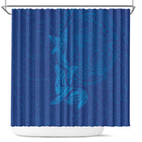 Hawaiian Monk Seal and Whale Shower Curtain Kakau Tribal Pattern Blue Color LT03 Blue - Polynesian Pride