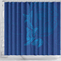 Hawaiian Monk Seal and Whale Shower Curtain Kakau Tribal Pattern Blue Color LT03 - Polynesian Pride