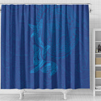 Hawaiian Monk Seal and Whale Shower Curtain Kakau Tribal Pattern Blue Color LT03 - Polynesian Pride