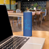 Hawaiian Monk Seal and Whale Skinny Tumbler Kakau Tribal Pattern Blue Color LT03 - Polynesian Pride