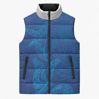 Hawaiian Monk Seal and Whale Sleeveless Puffer Jacket Kakau Tribal Pattern Blue Color LT03 Unisex Blue - Polynesian Pride