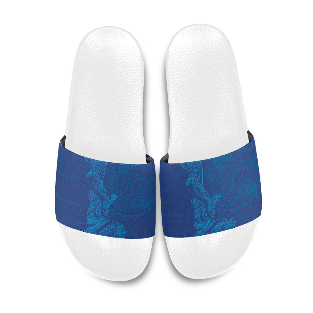 Hawaiian Monk Seal and Whale Slide Sandals Kakau Tribal Pattern Blue Color LT03 Blue - Polynesian Pride