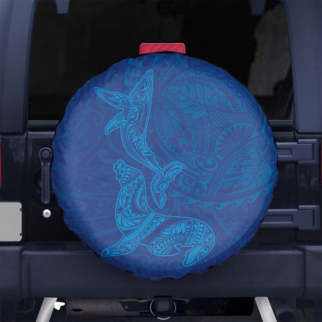 Hawaiian Monk Seal and Whale Spare Tire Cover Kakau Tribal Pattern Blue Color LT03 No hole Blue - Polynesian Pride