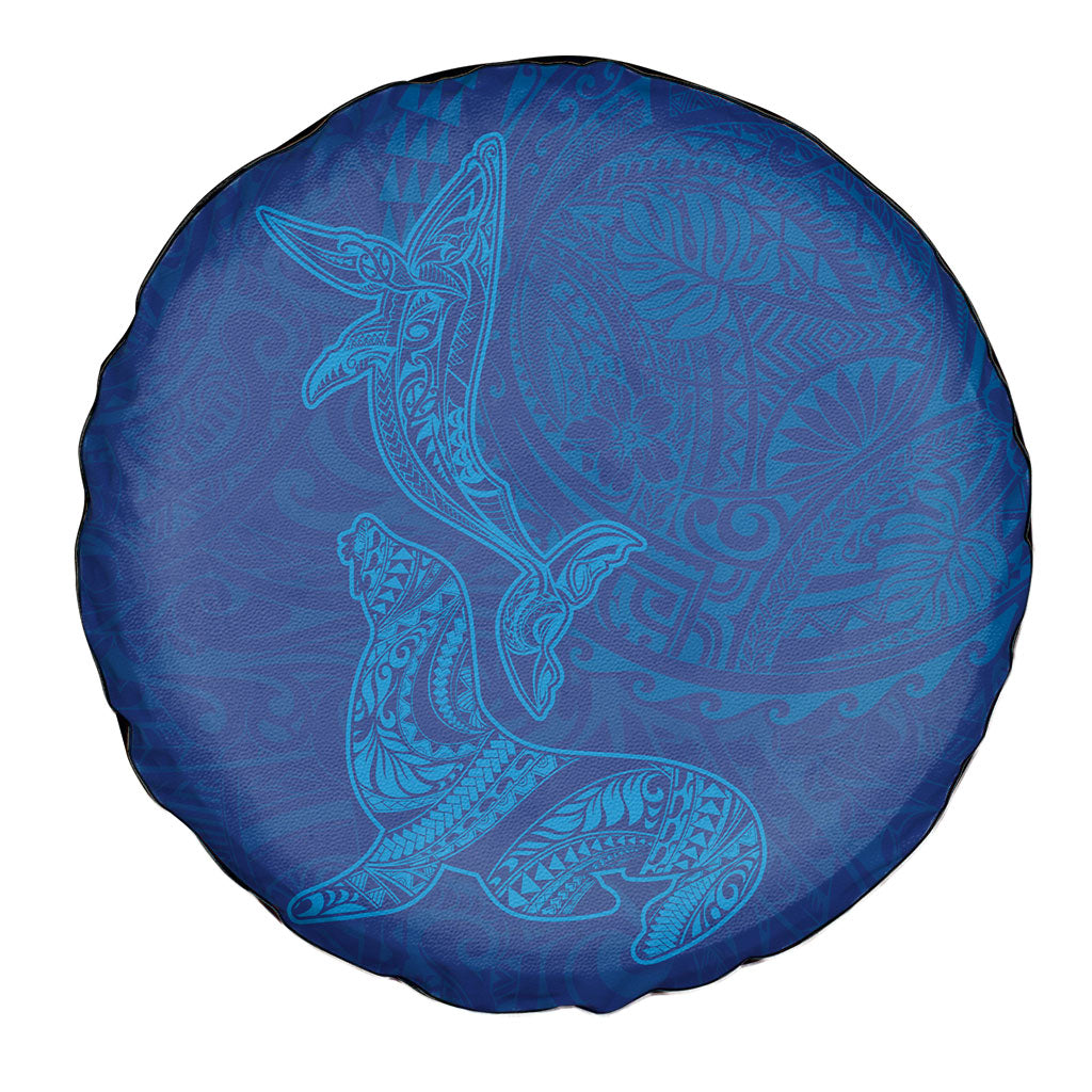 Hawaiian Monk Seal and Whale Spare Tire Cover Kakau Tribal Pattern Blue Color LT03 - Polynesian Pride