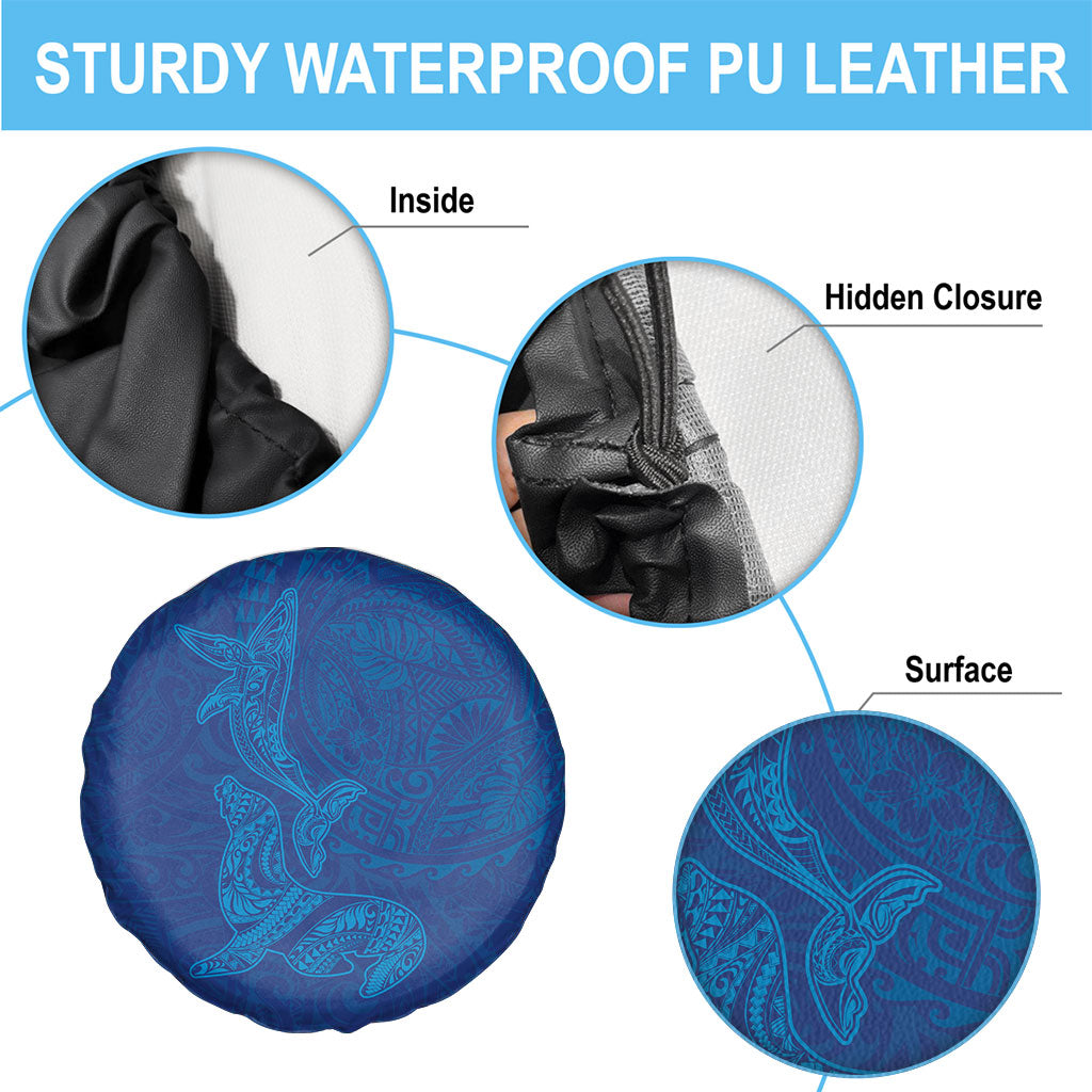 Hawaiian Monk Seal and Whale Spare Tire Cover Kakau Tribal Pattern Blue Color LT03 - Polynesian Pride
