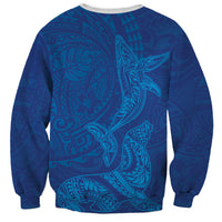 Hawaiian Monk Seal and Whale Sweatshirt Kakau Tribal Pattern Blue Color LT03 - Polynesian Pride