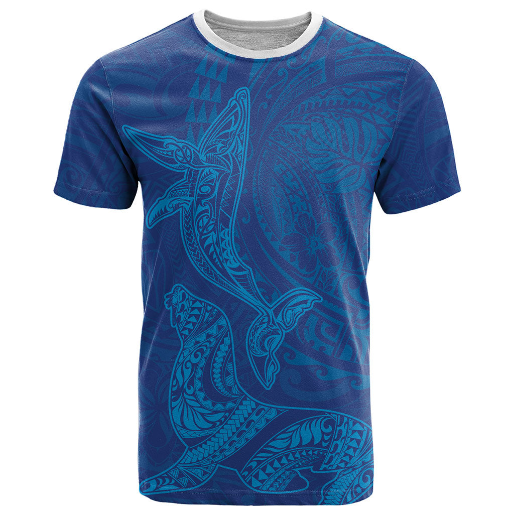 Hawaiian Monk Seal and Whale T Shirt Kakau Tribal Pattern Blue Color LT03 Blue - Polynesian Pride