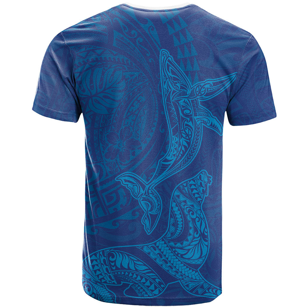Hawaiian Monk Seal and Whale T Shirt Kakau Tribal Pattern Blue Color LT03 - Polynesian Pride