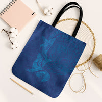 Hawaiian Monk Seal and Whale Tote Bag Kakau Tribal Pattern Blue Color