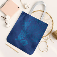 Hawaiian Monk Seal and Whale Tote Bag Kakau Tribal Pattern Blue Color