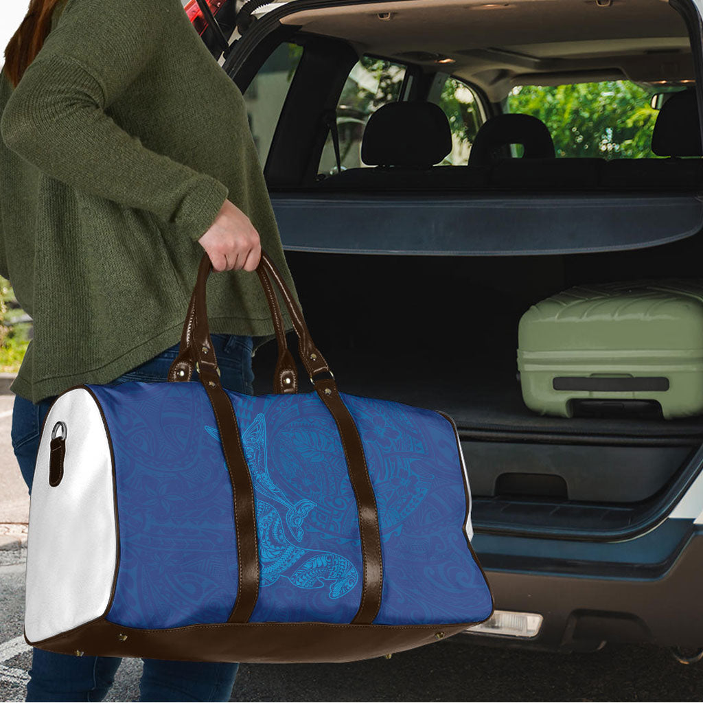 Hawaiian Monk Seal and Whale Travel Bag Kakau Tribal Pattern Blue Color LT03 - Polynesian Pride