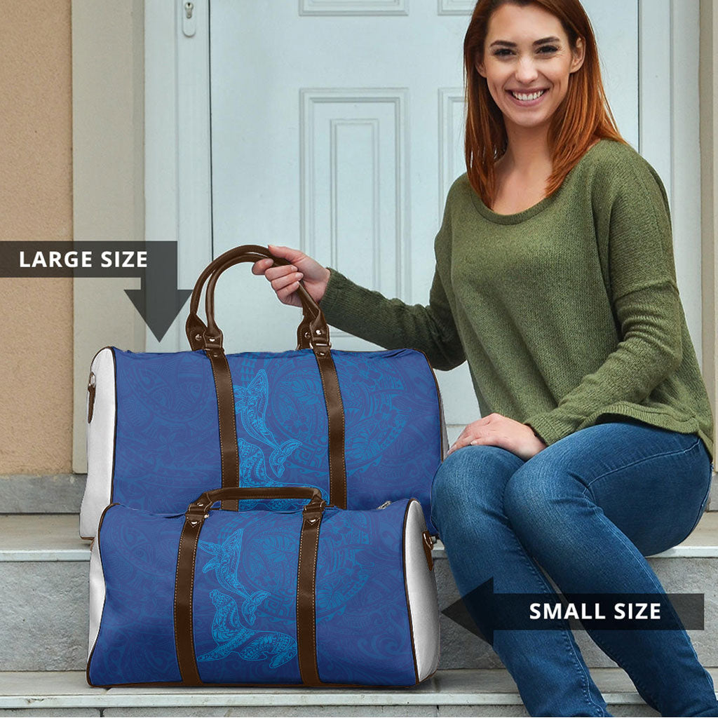 Hawaiian Monk Seal and Whale Travel Bag Kakau Tribal Pattern Blue Color LT03 - Polynesian Pride