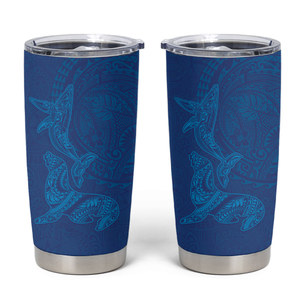 Hawaiian Monk Seal and Whale Tumbler Cup Kakau Tribal Pattern Blue Color LT03 Blue - Polynesian Pride