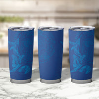 Hawaiian Monk Seal and Whale Tumbler Cup Kakau Tribal Pattern Blue Color LT03 - Polynesian Pride