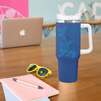 Hawaiian Monk Seal and Whale Tumbler With Handle Kakau Tribal Pattern Blue Color LT03 - Polynesian Pride