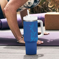 Hawaiian Monk Seal and Whale Tumbler With Handle Kakau Tribal Pattern Blue Color LT03 - Polynesian Pride