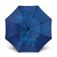 Hawaiian Monk Seal and Whale Umbrella Kakau Tribal Pattern Blue Color LT03 One Size Folded 11.42 inch Opened Diameter 37.4 inch Blue - Polynesian Pride